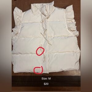 Women's Cream Ruffle Sleeve Puffer Vest